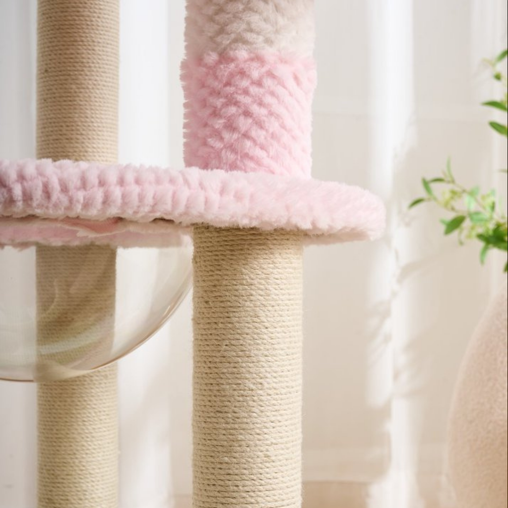 EcoPawPaw 128cm Pink Flower Cat Tree with Transparent Hammock & Sisal Scratching Posts