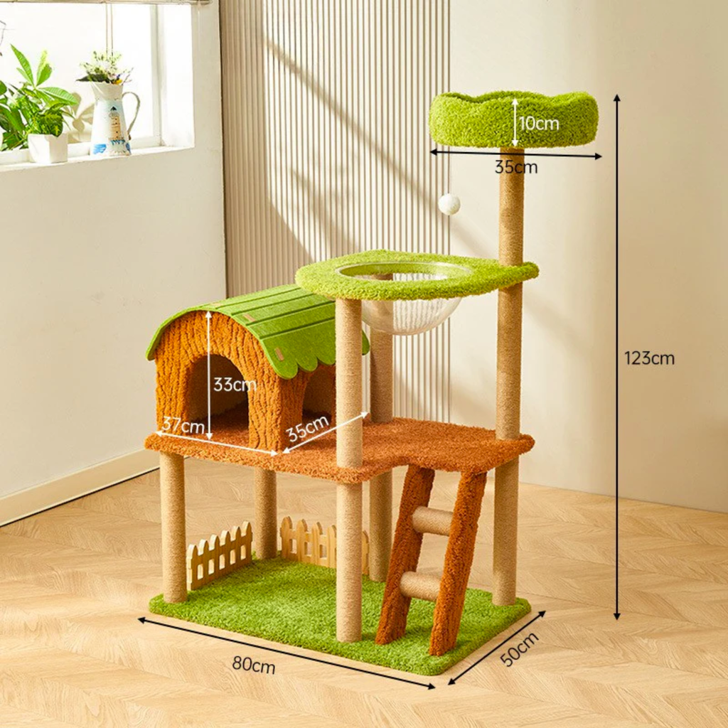 EcoPawPaw Forest Cottage Cat Tree Collection | Woodland Cat Tower with Cozy House, Scratching Posts & Lounge Bed