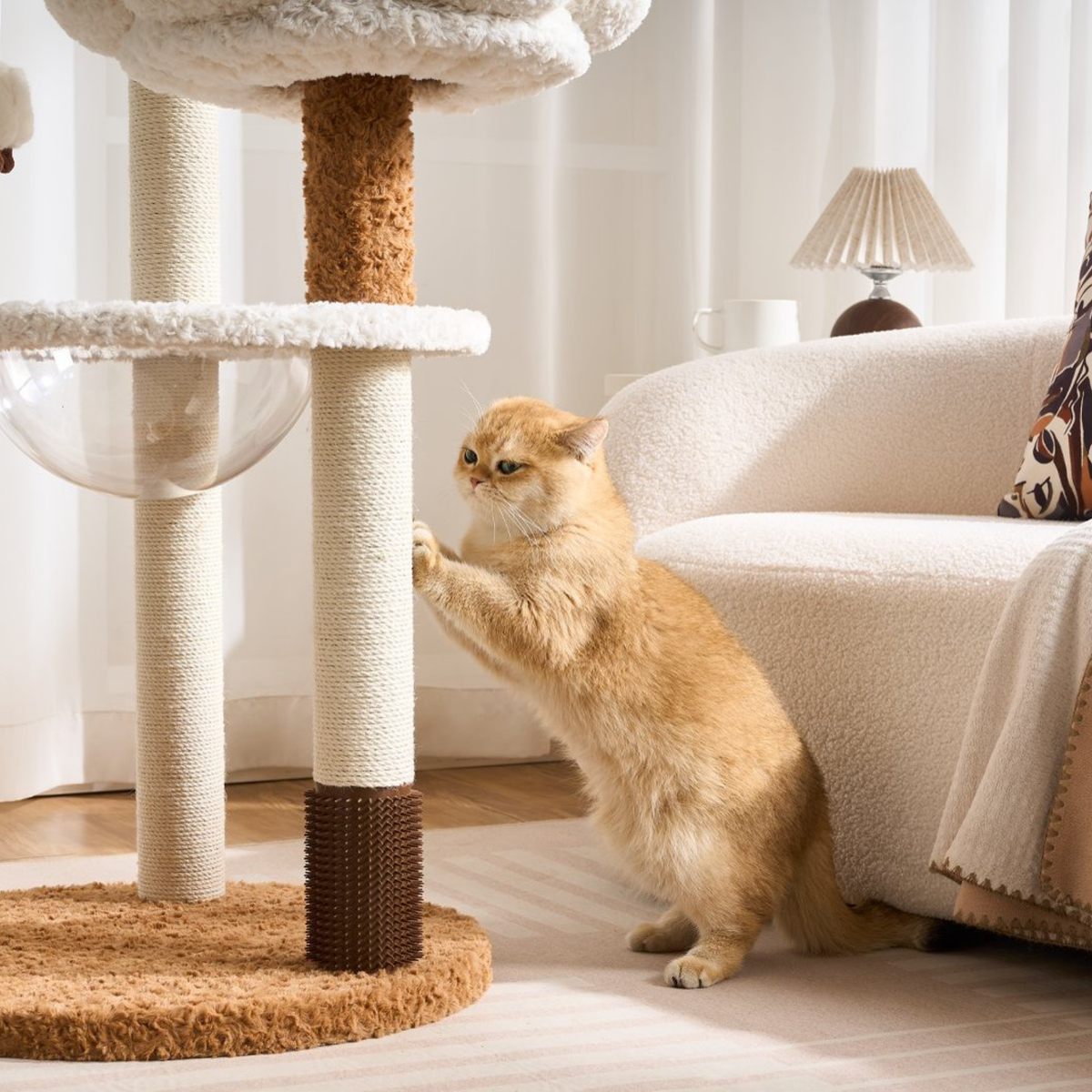 EcoPawPaw 128cm Flower Cat Tree with Transparent Hammock & Sisal Scratching Posts