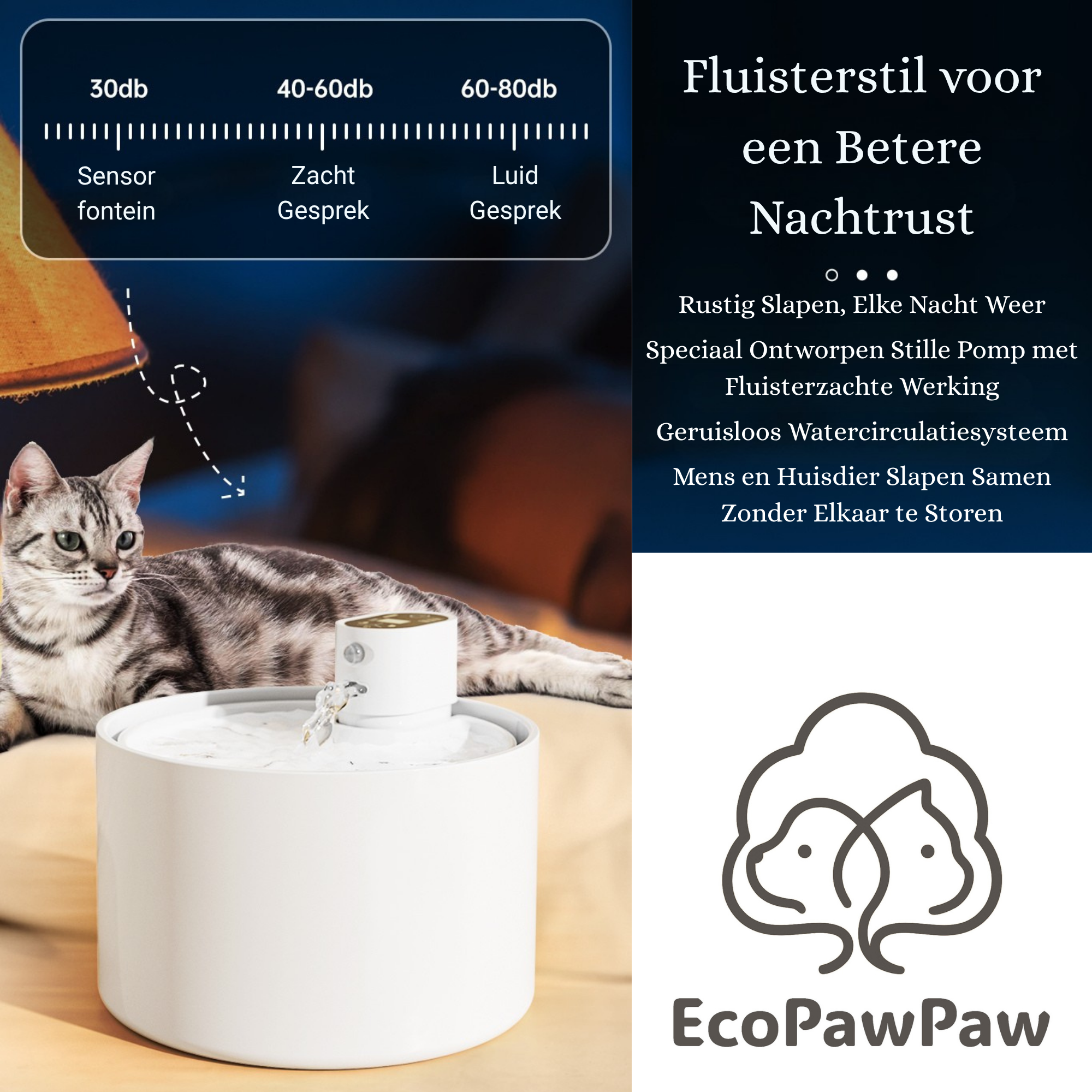 EcoPawPaw Wireless Ceramic Cat Water Fountain – Smart Hydration for Healthier Pets