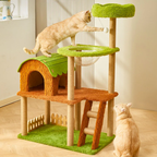 EcoPawPaw Forest Cottage Cat Tree Collection | Woodland Cat Tower with Cozy House, Scratching Posts & Lounge Bed