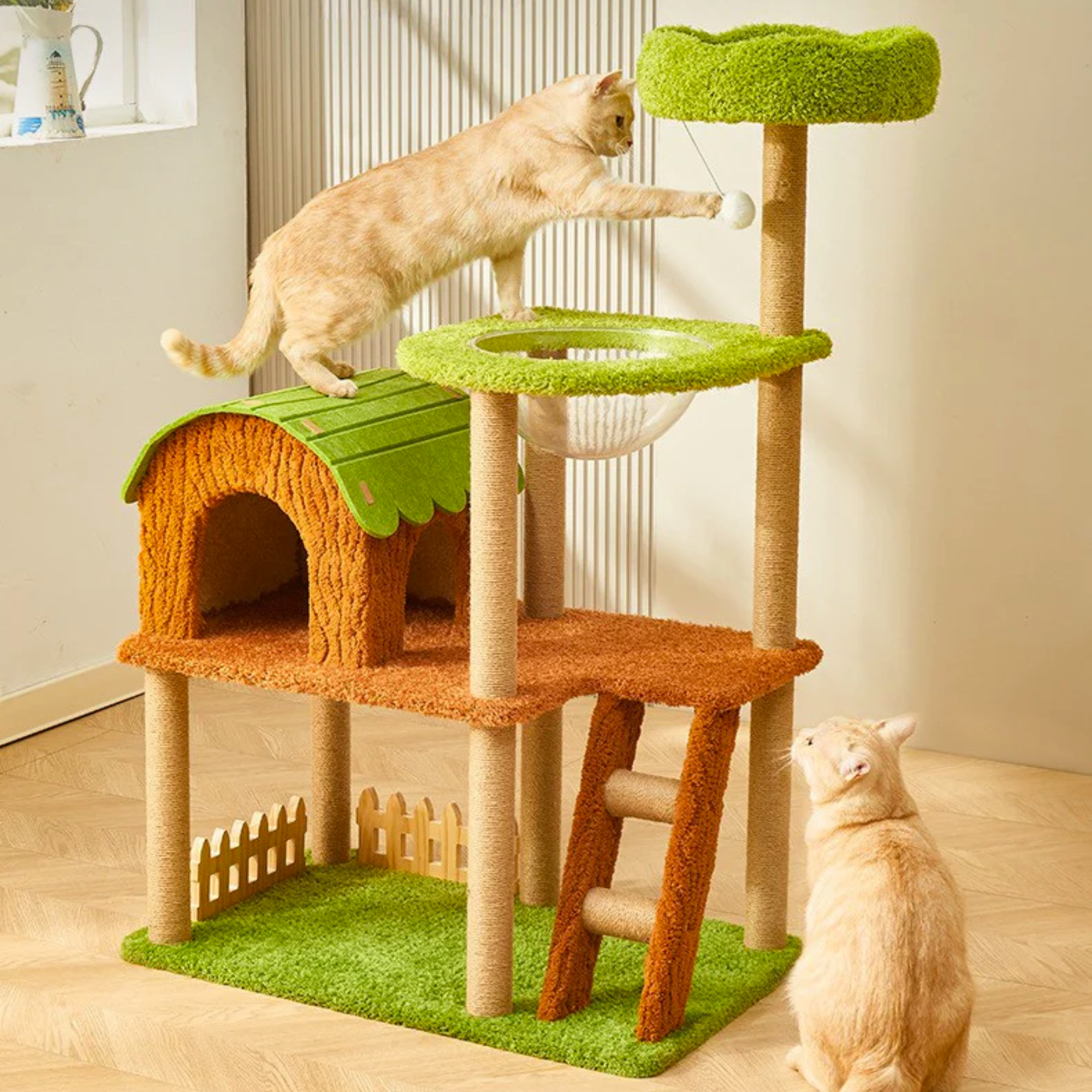 EcoPawPaw Forest Cottage Cat Tree Collection | Woodland Cat Tower with Cozy House, Scratching Posts & Lounge Bed