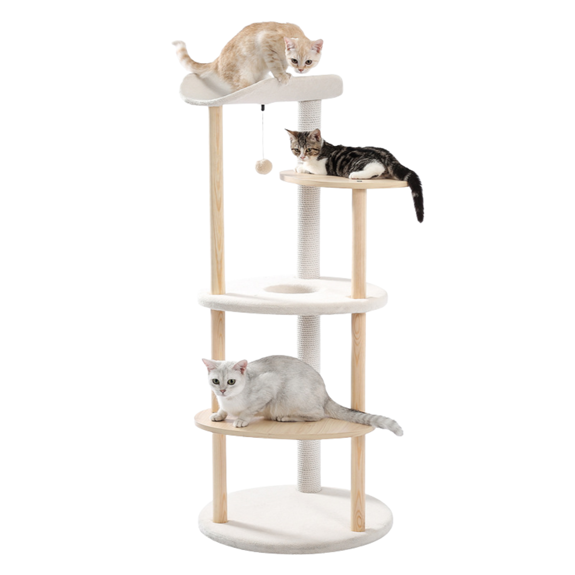 EcoPawPaw 124.5cm Japanese Minimalist Wooden Cat Tree – Modern Japandi Cat Tower with Scratching Post, Washable Pads & Perches