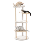 EcoPawPaw 124.5cm Japanese Minimalist Wooden Cat Tree – Modern Japandi Cat Tower with Scratching Post, Washable Pads & Perches