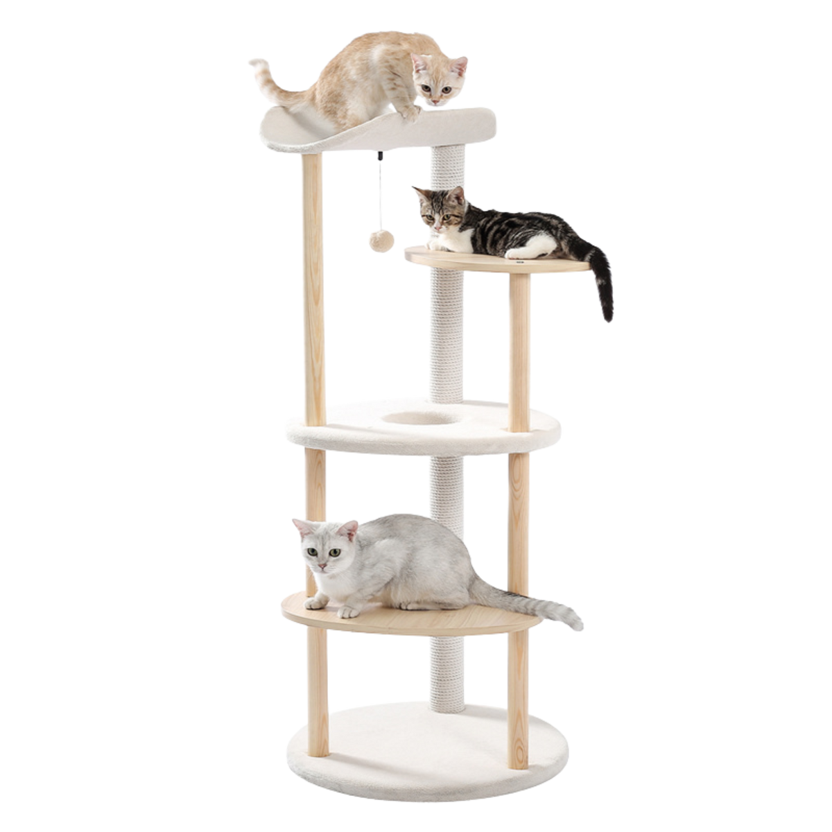 EcoPawPaw 124.5cm Japanese Minimalist Wooden Cat Tree – Modern Japandi Cat Tower with Scratching Post, Washable Pads & Perches