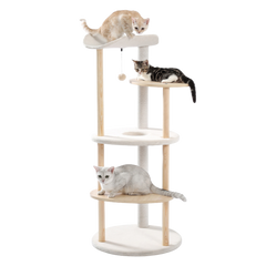EcoPawPaw 124.5cm Japanese Minimalist Wooden Cat Tree – Modern Japandi Cat Tower with Scratching Post, Washable Pads & Perches