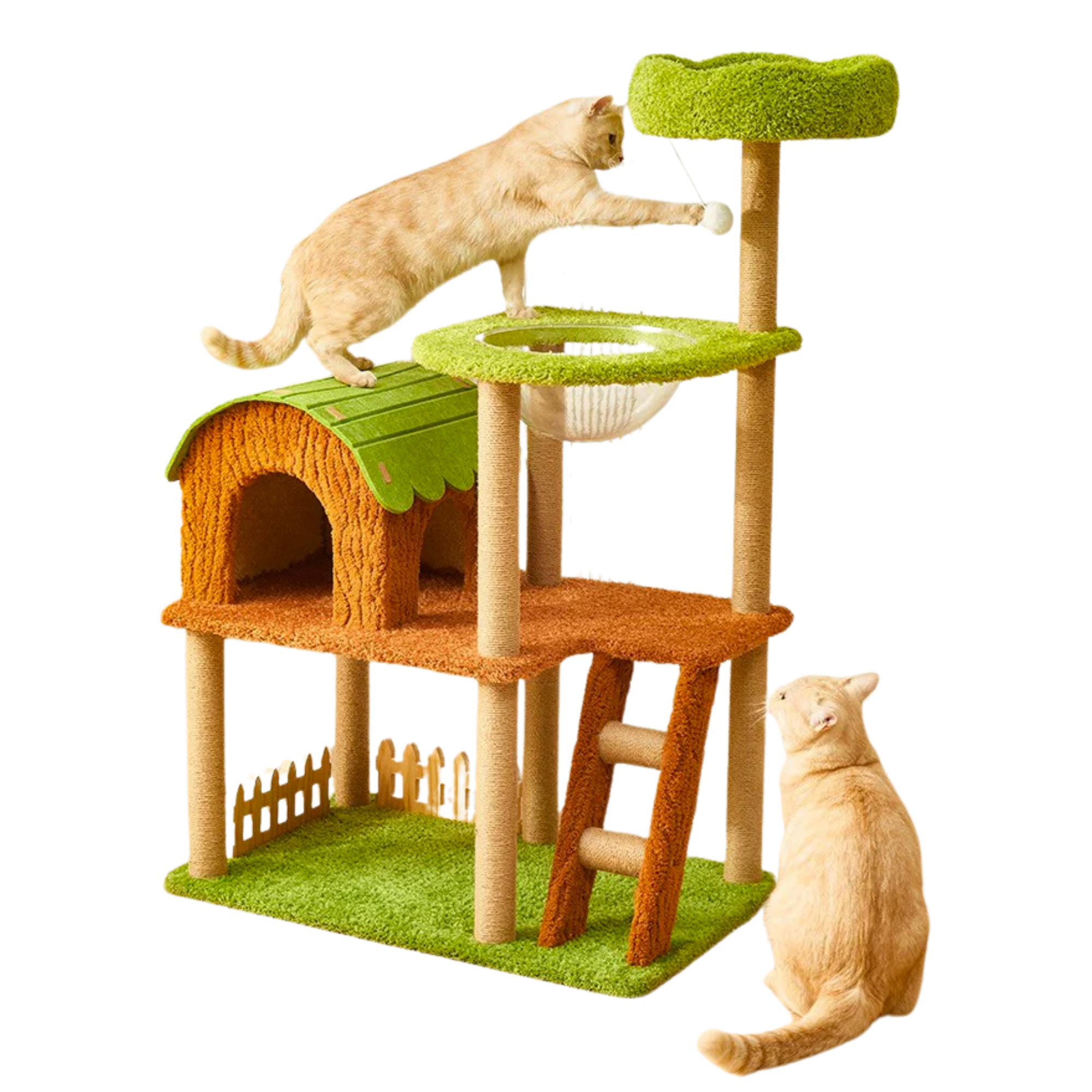 EcoPawPaw Forest Cottage Cat Tree Collection | Woodland Cat Tower with Cozy House, Scratching Posts & Lounge Bed