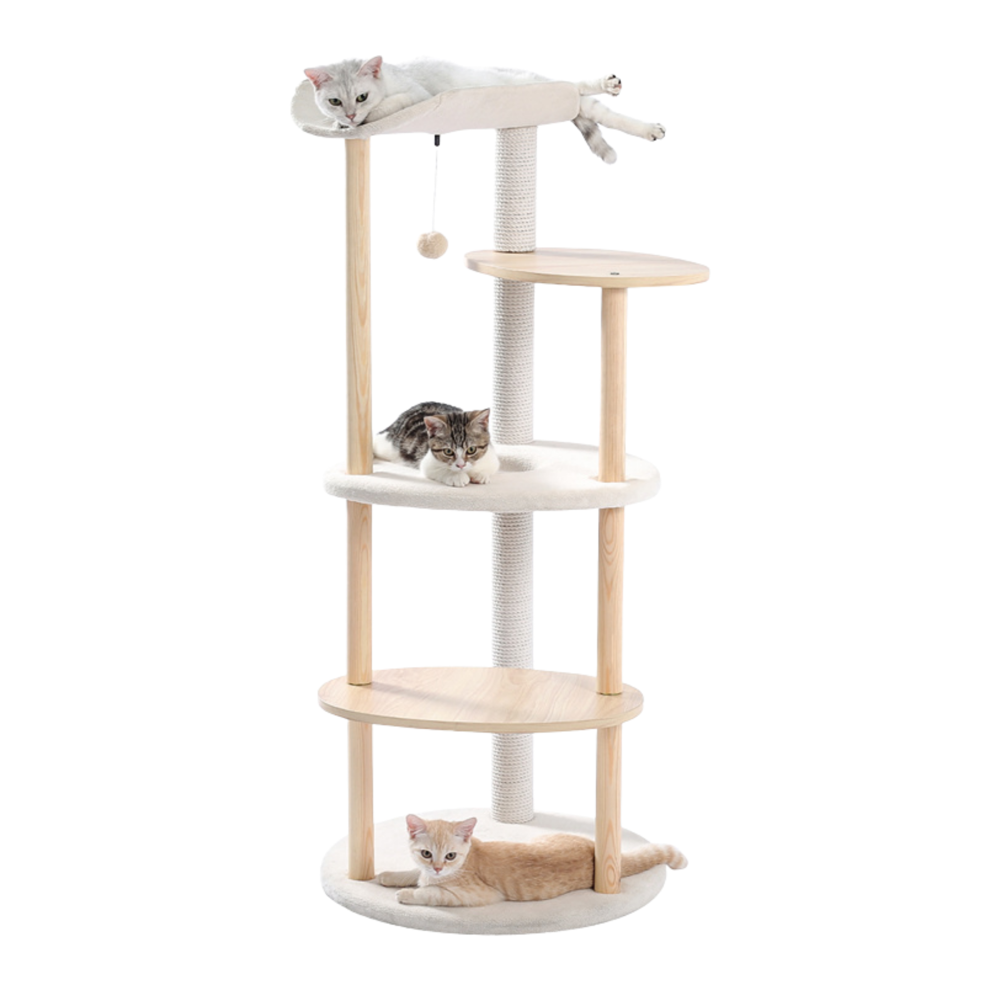 EcoPawPaw 124.5cm Japanese Minimalist Wooden Cat Tree – Modern Japandi Cat Tower with Scratching Post, Washable Pads & Perches