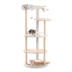 EcoPawPaw 124.5cm Japanese Minimalist Wooden Cat Tree – Modern Japandi Cat Tower with Scratching Post, Washable Pads & Perches