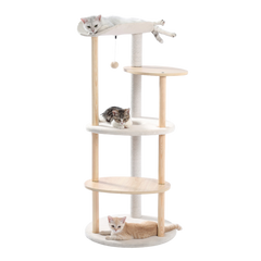 EcoPawPaw 124.5cm Japanese Minimalist Wooden Cat Tree – Modern Japandi Cat Tower with Scratching Post, Washable Pads & Perches