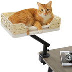 Desk Mounted Cat Bed with 360° Rotation – Handwoven Rattan Cat Perch for Office & Workstation | Clamp-On Cat Shelf (40×30cm)