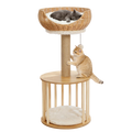 EcoPawPaw Natural Wood Cat Tree with Rattan Nest – 76 cm