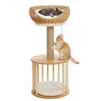 EcoPawPaw Natural Wood Cat Tree with Rattan Nest – 76 cm