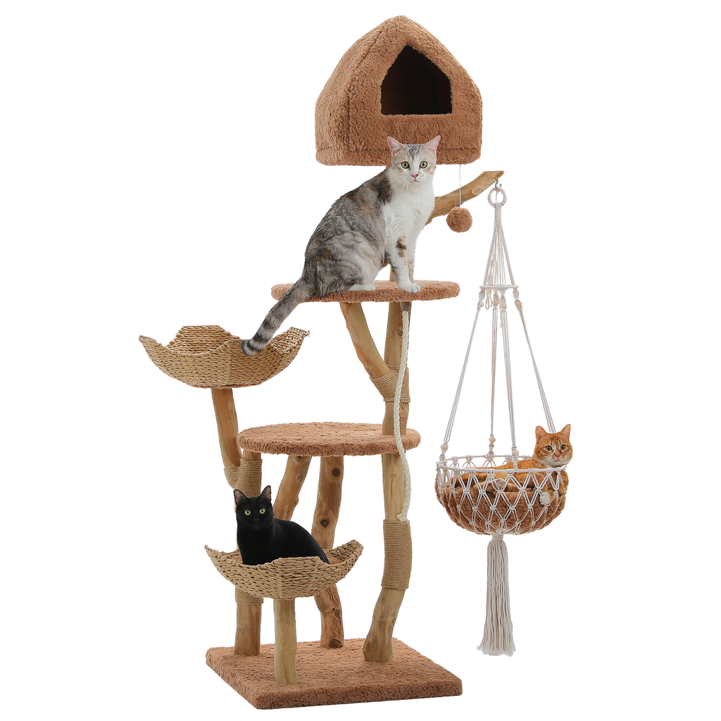 EcoPawPaw Luxury Natural Wood Cat Tree 180cm | Multi-Cat Tower