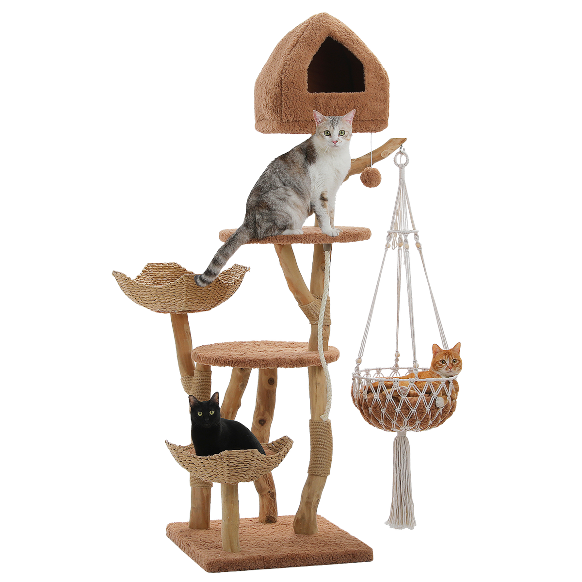EcoPawPaw Luxury Natural Wood Cat Tree 180cm | Multi-Cat Tower