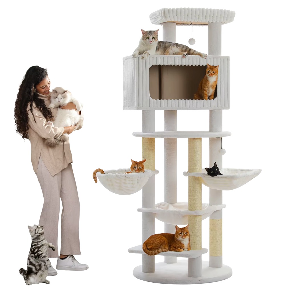 EcoPawPaw Luxury XXL Cat Tree for Large Cats – Multi-Level Cat Tower with 3 Hammocks, Spacious Condo & Thick Scratching Posts
