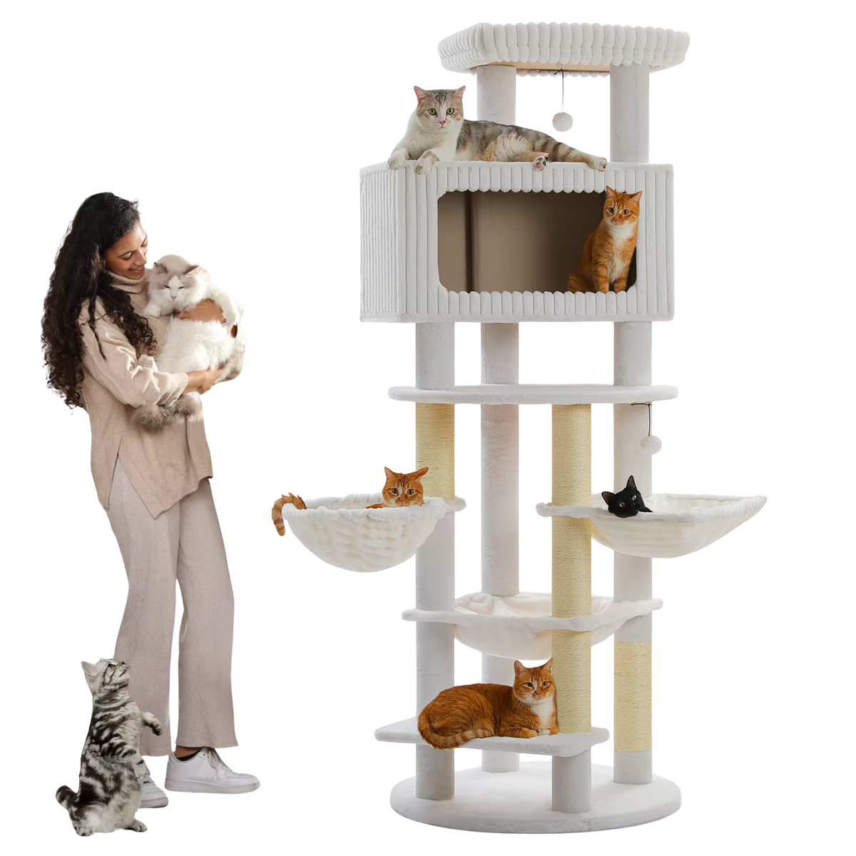 EcoPawPaw Luxury XXL Cat Tree for Large Cats – Multi-Level Cat Tower with 3 Hammocks, Spacious Condo & Thick Scratching Posts