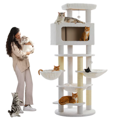 EcoPawPaw Luxury XXL Cat Tree for Large Cats – Multi-Level Cat Tower with 3 Hammocks, Spacious Condo & Thick Scratching Posts