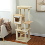 EcoPawPaw 132cm Modern Wooden Cat Tree with Cozy Condo, Hammock & Large Top Perch