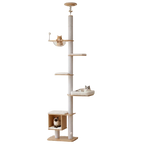 EcoPawPaw Adjustable Floor-to-Ceiling Cat Tree | 225–284cm Cat Tower with Condo & Acrylic Bowl