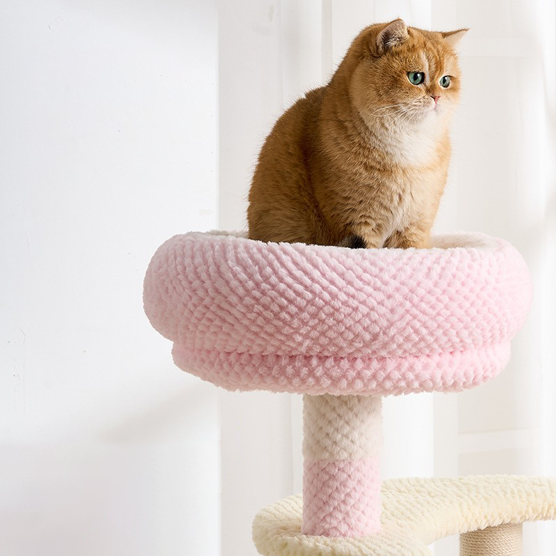 EcoPawPaw 128cm Pink Flower Cat Tree with Transparent Hammock & Sisal Scratching Posts