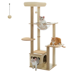Wood Cat Tree Tower Scratching Post(135 cm)