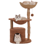 EcoPawPaw 102cm Natural Wood Cat Tree with Woven Basket & Cozy Cat House