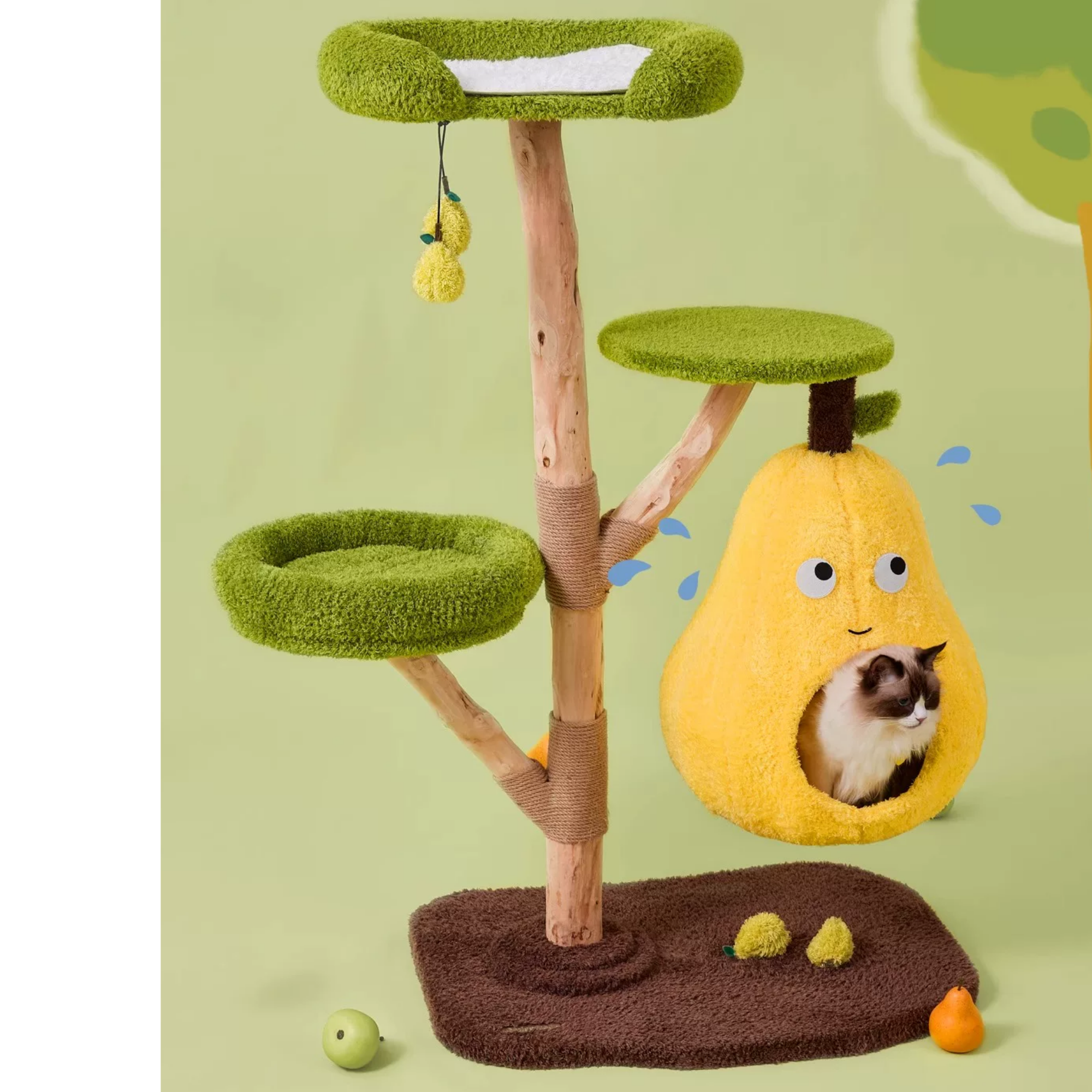 EcoPawPaw Natural Wood Cat Tree – A Little Fruit Paradise for Your Cat!
