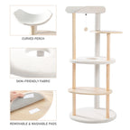 EcoPawPaw 124.5cm Japanese Minimalist Wooden Cat Tree – Modern Japandi Cat Tower with Scratching Post, Washable Pads & Perches
