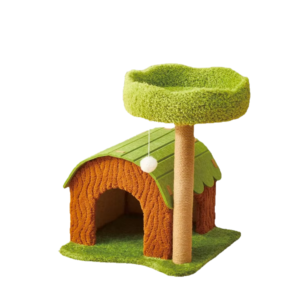 EcoPawPaw Forest Cottage Cat Tree Collection | Woodland Cat Tower with Cozy House, Scratching Posts & Lounge Bed