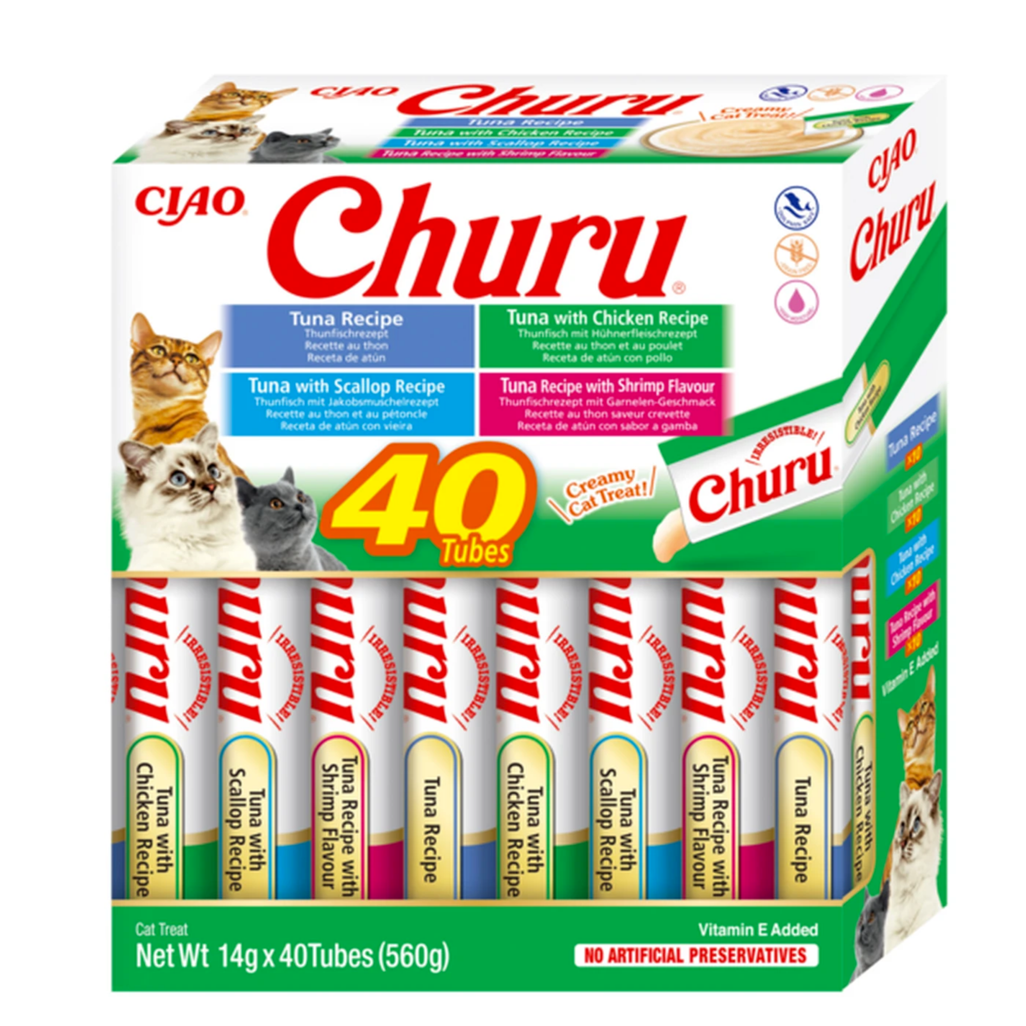 CIAO Churu Cat Treats Variety Pack – Creamy Lickable Cat Snacks | Grain-Free High Moisture Cat Tubes | Tuna, Chicken & Seafood Flavors