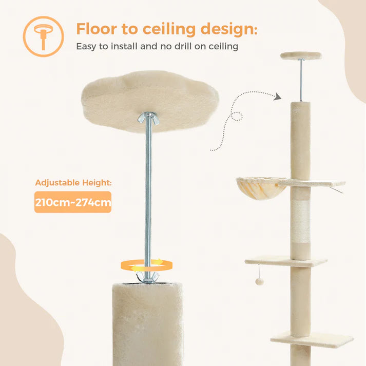 Floor to Ceiling Cat Tree with Condo & Hammock