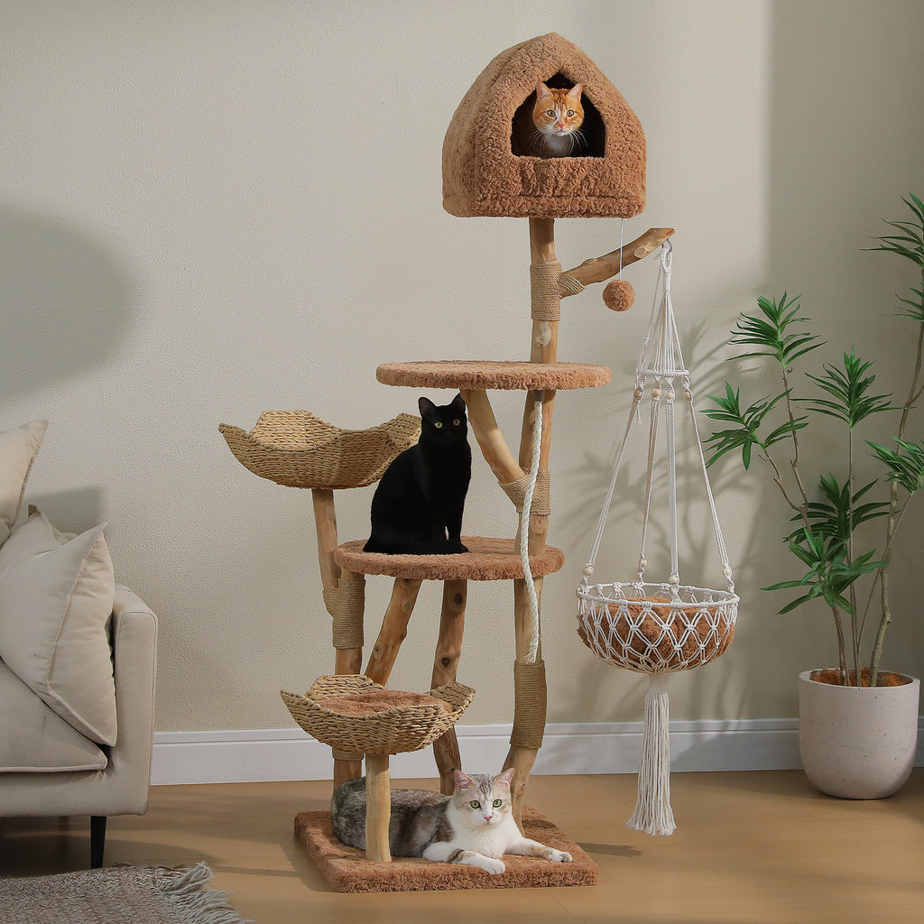 EcoPawPaw Luxury Natural Wood Cat Tree 180cm | Multi-Cat Tower