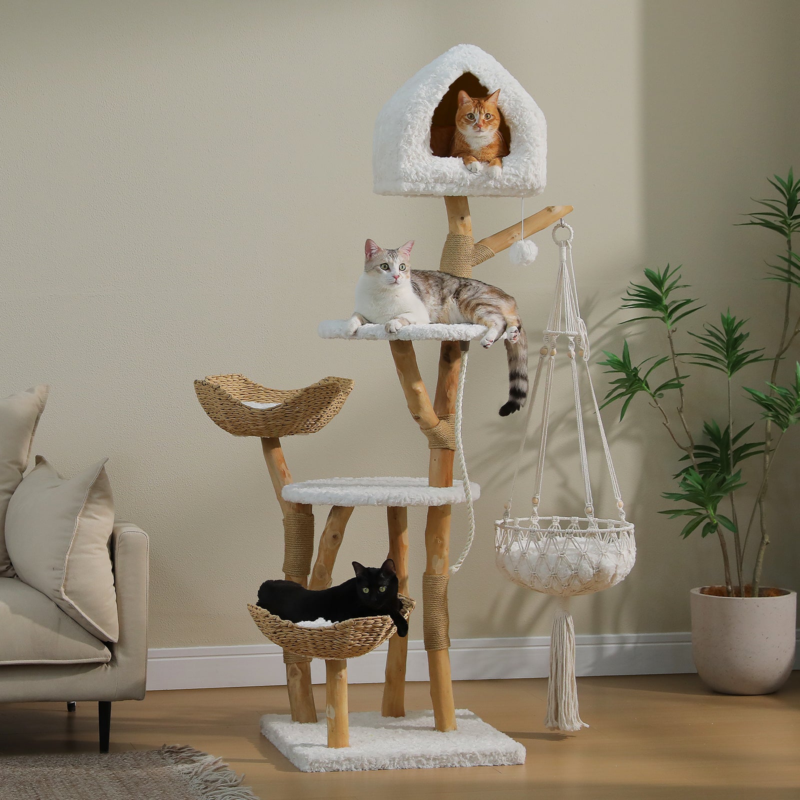 EcoPawPaw Luxury Natural Wood Cat Tree 180cm | Multi-Cat Tower