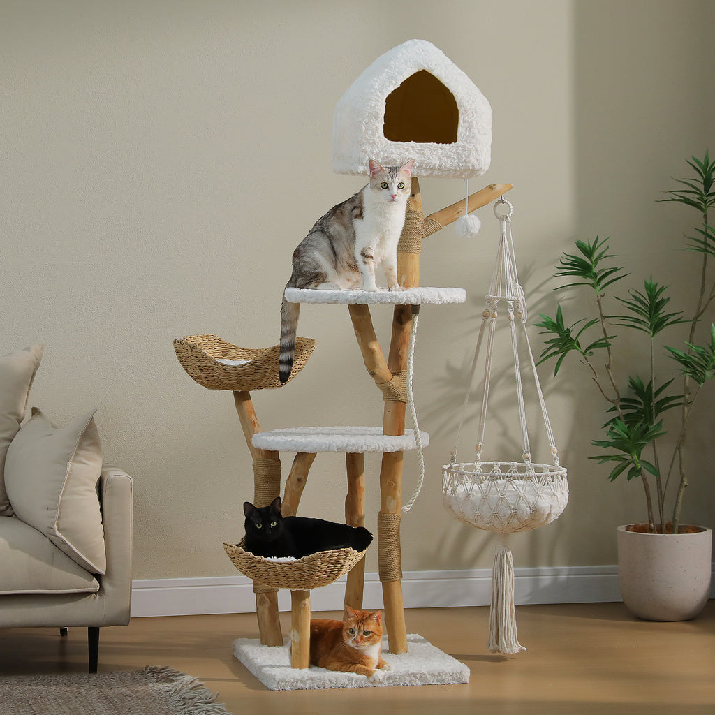 EcoPawPaw Luxury Natural Wood Cat Tree 180cm | Multi-Cat Tower