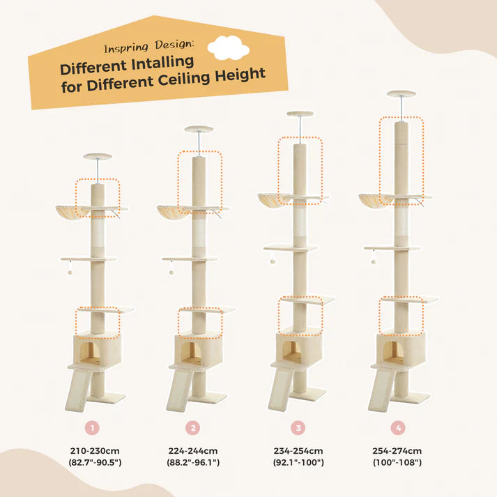 Floor to Ceiling Cat Tree with Condo & Hammock