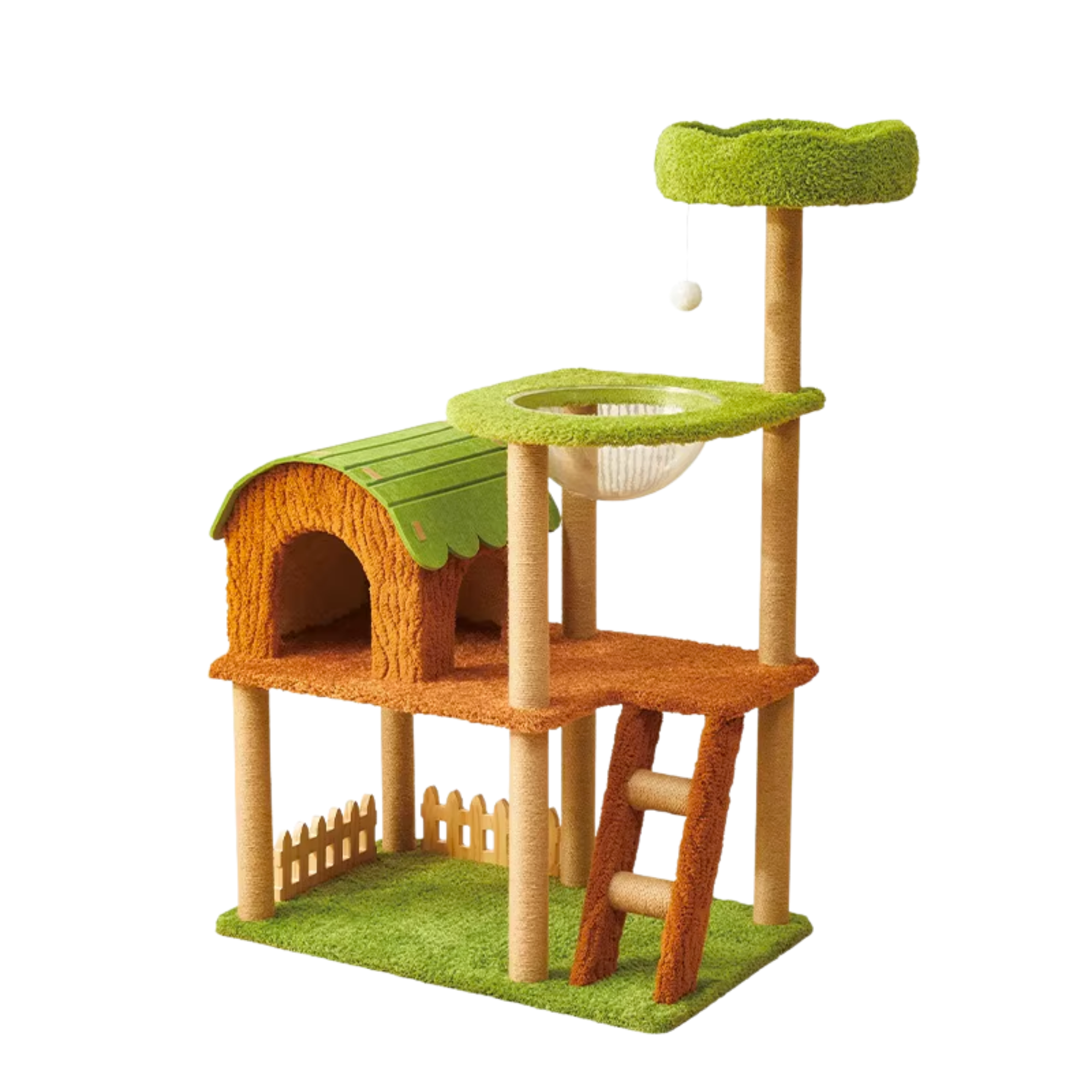 EcoPawPaw Forest Cottage Cat Tree Collection | Woodland Cat Tower with Cozy House, Scratching Posts & Lounge Bed
