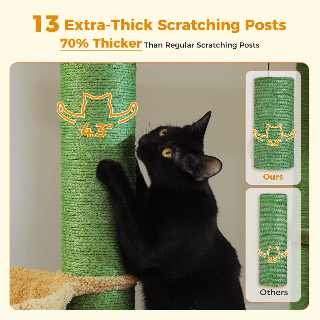 Ecopawpaw XXL Cat Tree for Large Cats 170CM – Heavy Duty Cat Tower with Extra Thick Sisal Posts, Hammocks, Condo & Large Platforms for Maine Coons