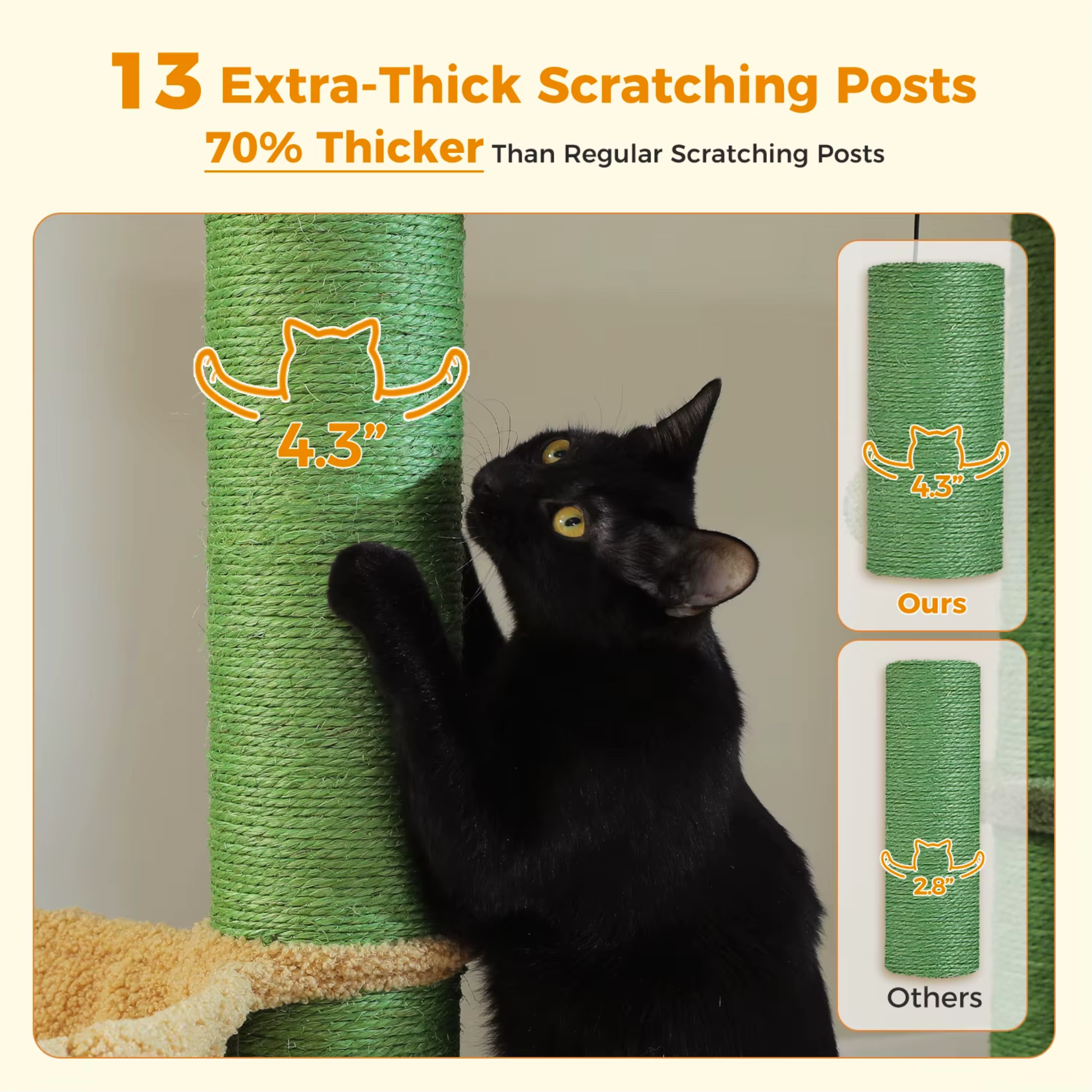 Ecopawpaw XXL Cat Tree for Large Cats 170CM – Heavy Duty Cat Tower with Extra Thick Sisal Posts, Hammocks, Condo & Large Platforms for Maine Coons