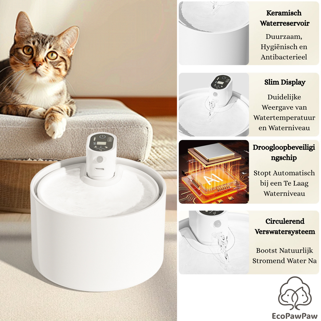 EcoPawPaw Wireless Ceramic Cat Water Fountain – Smart Hydration for Healthier Pets