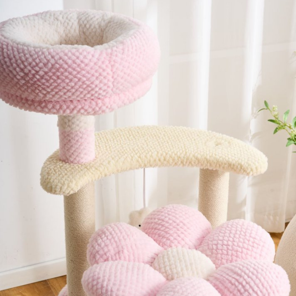 EcoPawPaw 128cm Pink Flower Cat Tree with Transparent Hammock & Sisal Scratching Posts