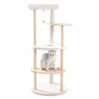 EcoPawPaw 124.5cm Japanese Minimalist Wooden Cat Tree – Modern Japandi Cat Tower with Scratching Post, Washable Pads & Perches