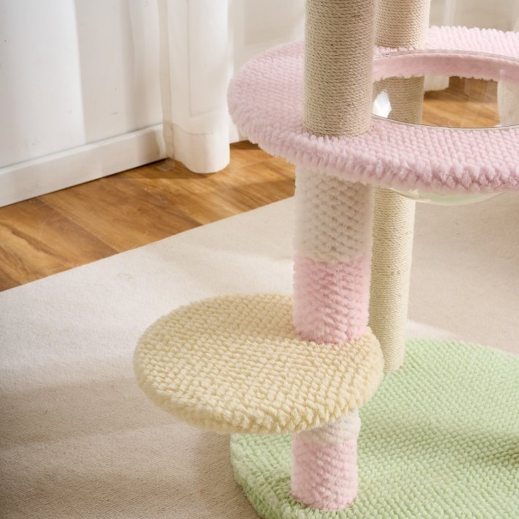 EcoPawPaw 128cm Pink Flower Cat Tree with Transparent Hammock & Sisal Scratching Posts