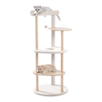EcoPawPaw 124.5cm Japanese Minimalist Wooden Cat Tree – Modern Japandi Cat Tower with Scratching Post, Washable Pads & Perches