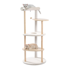 EcoPawPaw 124.5cm Japanese Minimalist Wooden Cat Tree – Modern Japandi Cat Tower with Scratching Post, Washable Pads & Perches