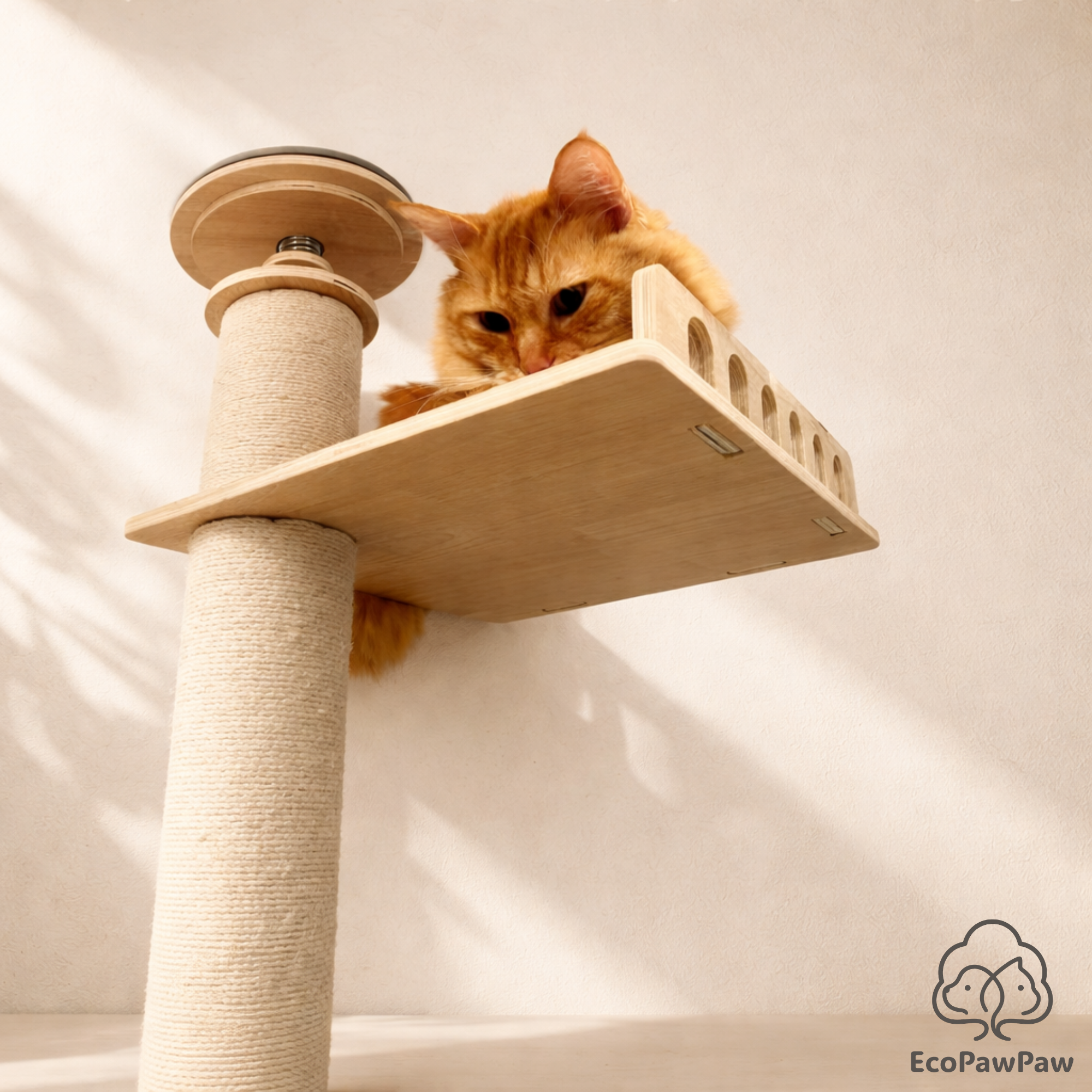 Adjustable Ceiling-to-Floor Solid Oak Cat Tree (240–280 cm)