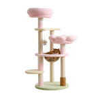 EcoPawPaw 128cm Pink Flower Cat Tree with Transparent Hammock & Sisal Scratching Posts