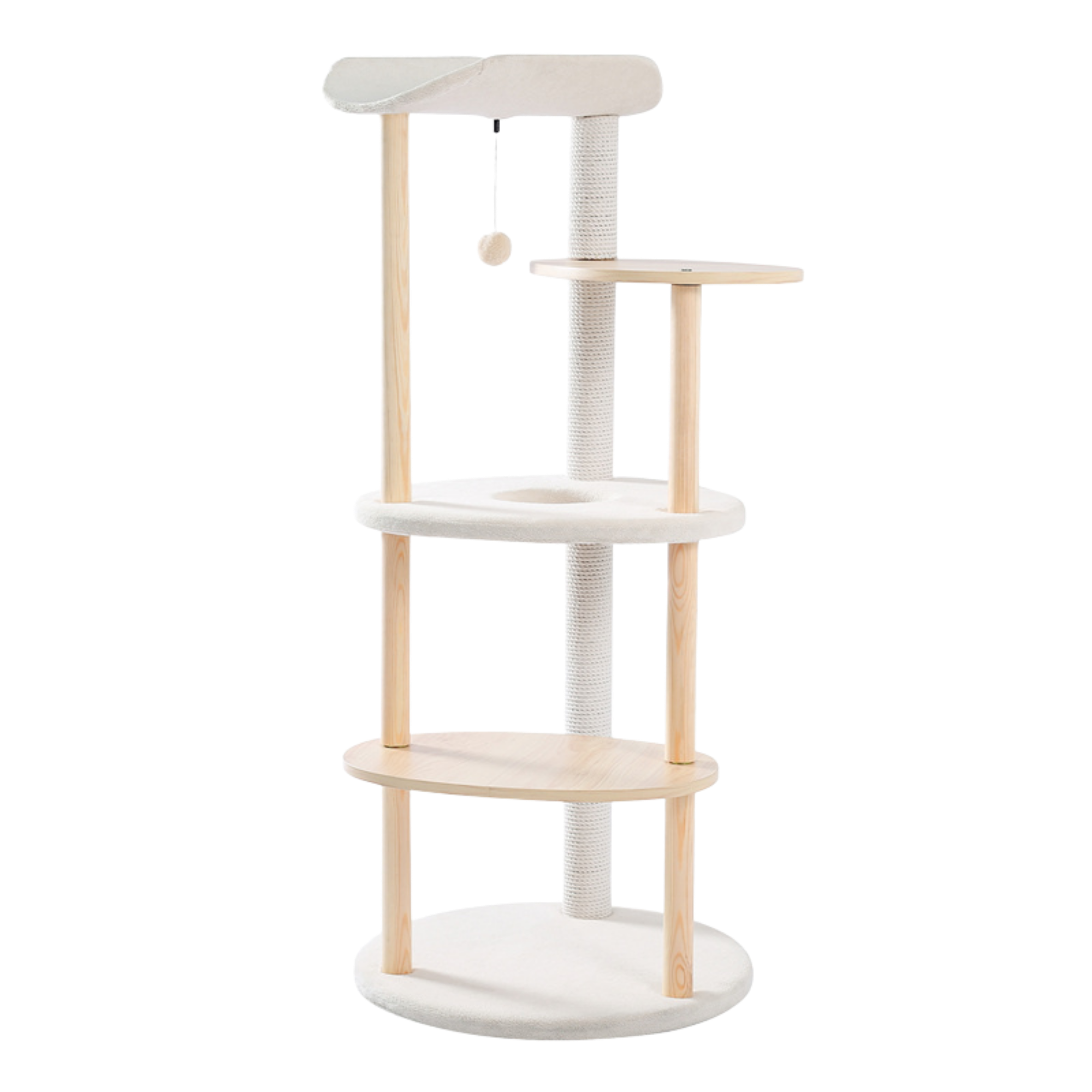 EcoPawPaw 124.5cm Japanese Minimalist Wooden Cat Tree – Modern Japandi Cat Tower with Scratching Post, Washable Pads & Perches