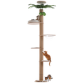 EcoPawPaw Adjustable Floor-to-Ceiling Cat Tree 245–305 cm – Tall Wooden Cat Tower with 10.5 cm Thick Sisal Post, Clear Capsule & Adjustable Platforms