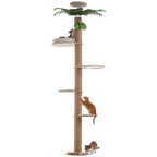 EcoPawPaw Adjustable Floor-to-Ceiling Cat Tree 245–305 cm – Tall Wooden Cat Tower with 10.5 cm Thick Sisal Post, Clear Capsule & Adjustable Platforms